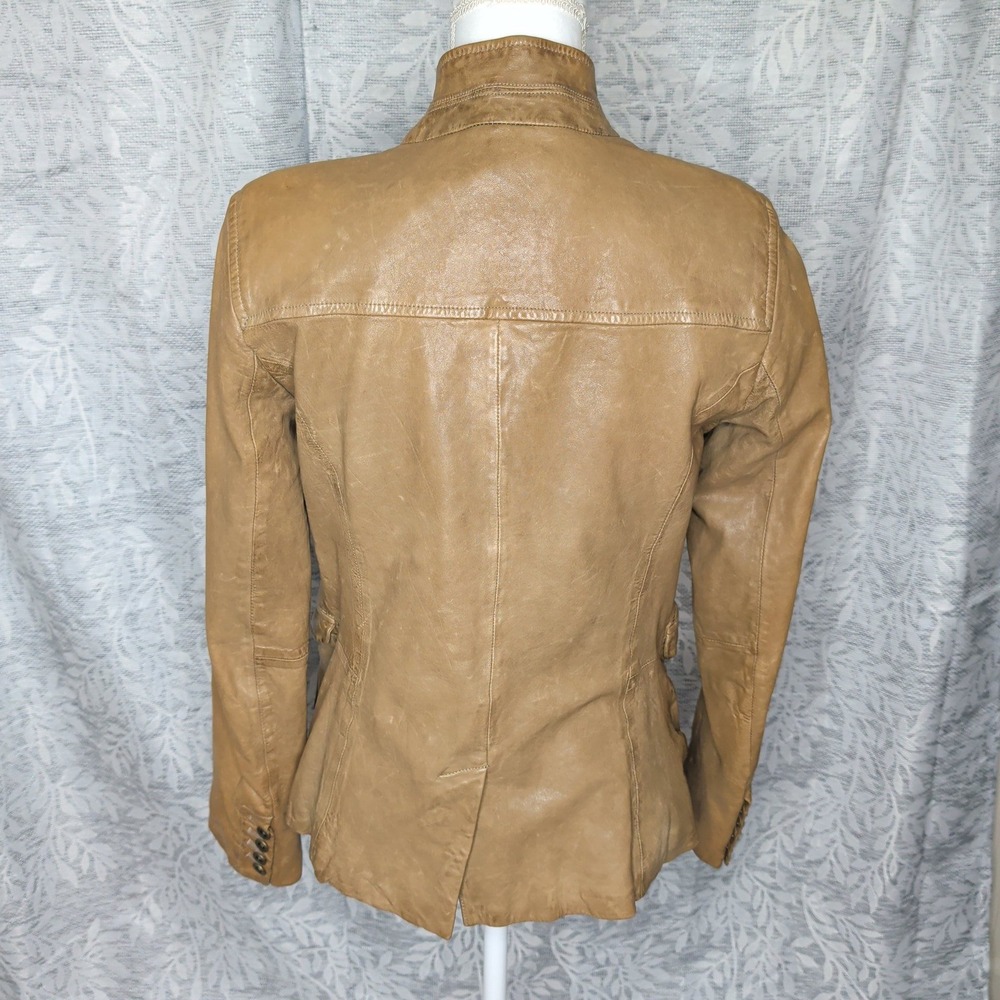 Gap Edition Womens Tan Genuine Leather Stand Collar Button Front Jacket Size M - Picture 2 of 16